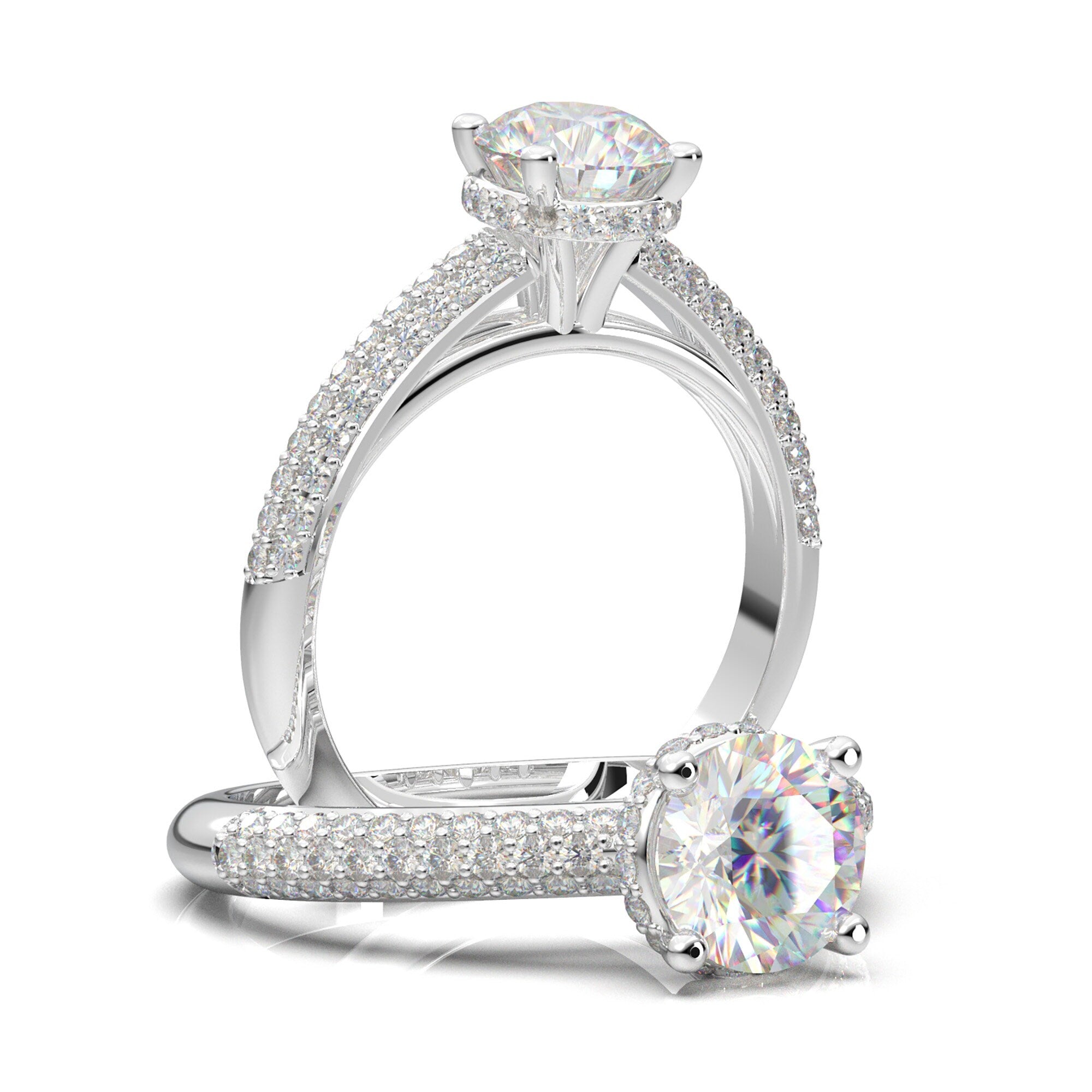 1CT Moissanite Hidden Halo Ring 14K White Gold Pave