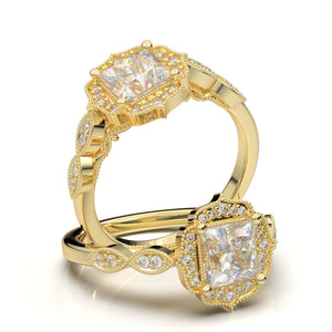 Princess Cut Engagement Ring, Princess Cut Art Deco Engagement Ring, V