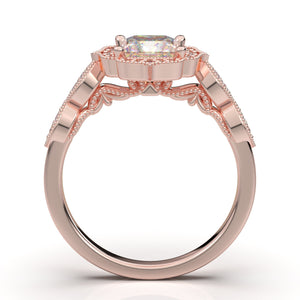 Princess Cut Engagement Ring, Princess Cut Art Deco Engagement Ring, Vintage Inspired Ring, Halo Wedding Ring, Promise Ring, Rose Gold Ring
