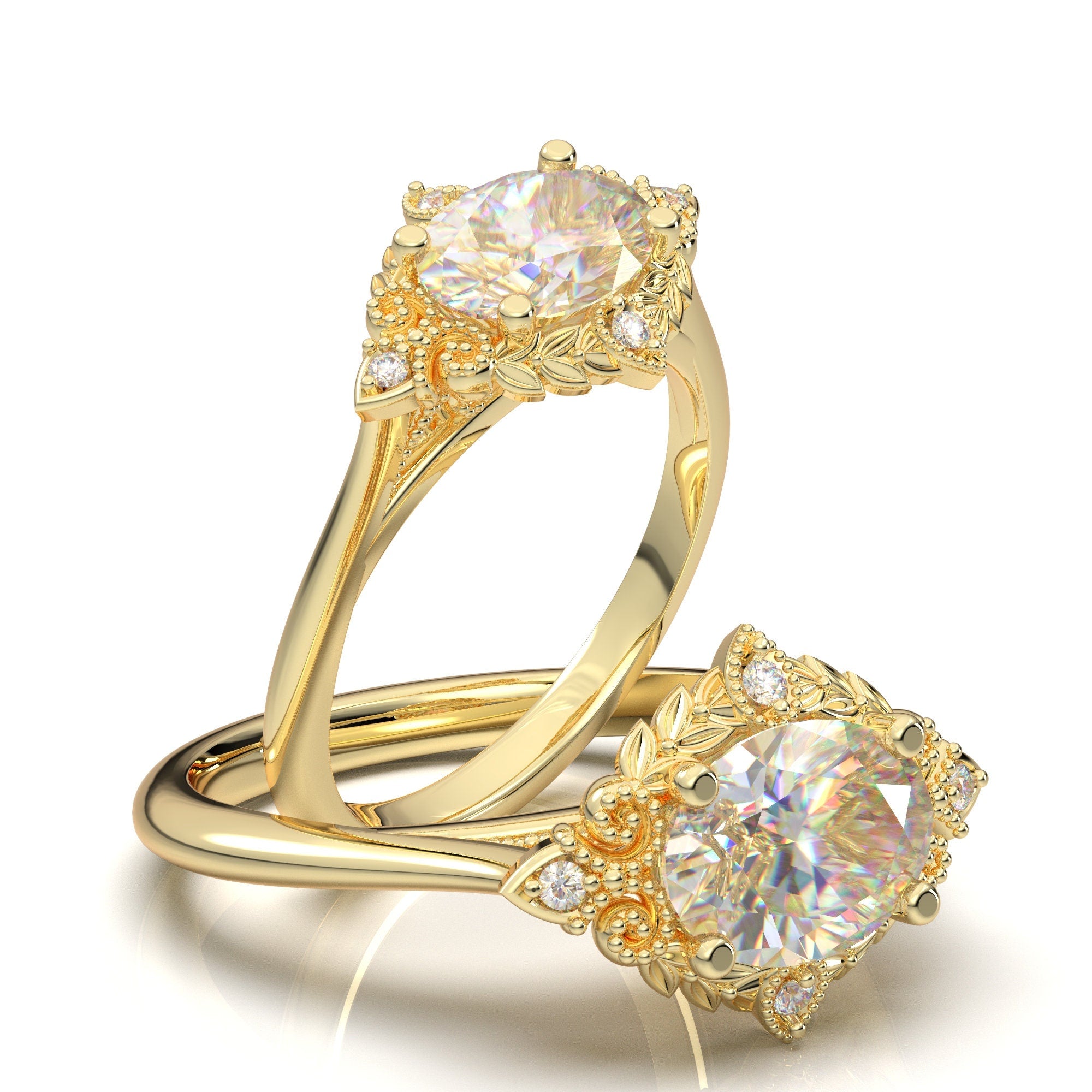 Oval Halo Engagement Ring Moissanite Art Deco Wedding Ring Halo Ri