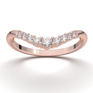 Rose Gold Curved Wedding Band, Dainty Women's Wedding Ring, Moissanite Band For Her, Contour Bridal Ring, Vintage Stacking Ring, Gift Her