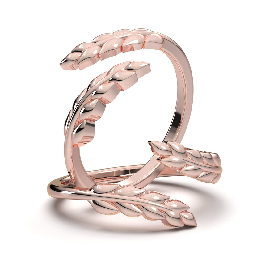 14k Solid Gold Leaf Ring, Minimalist Vine Band, Dainty Gold Ring, 14K Solid White Gold Vine Band, Leaf Design Gold Ring Curved Art Deco Band