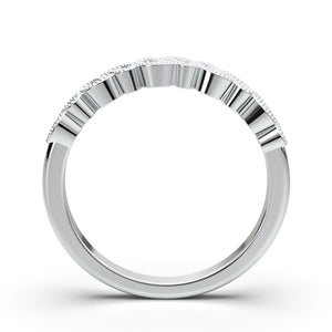 Art Deco Wedding Band, White Gold Vintage Ring, Half Eternity Diamond Band, Floral Milgrain Ring, Bridal Band, Matching Anniversary Ring
