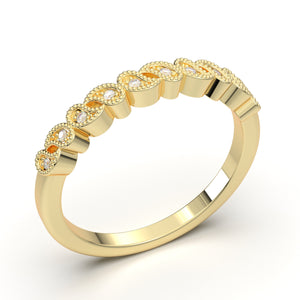Art Deco Wedding Band, 14K Solid Gold Vintage Ring, Half Eternity Diamond Band, Floral Milgrain Ring, Bridal Band, Matching Anniversary Ring
