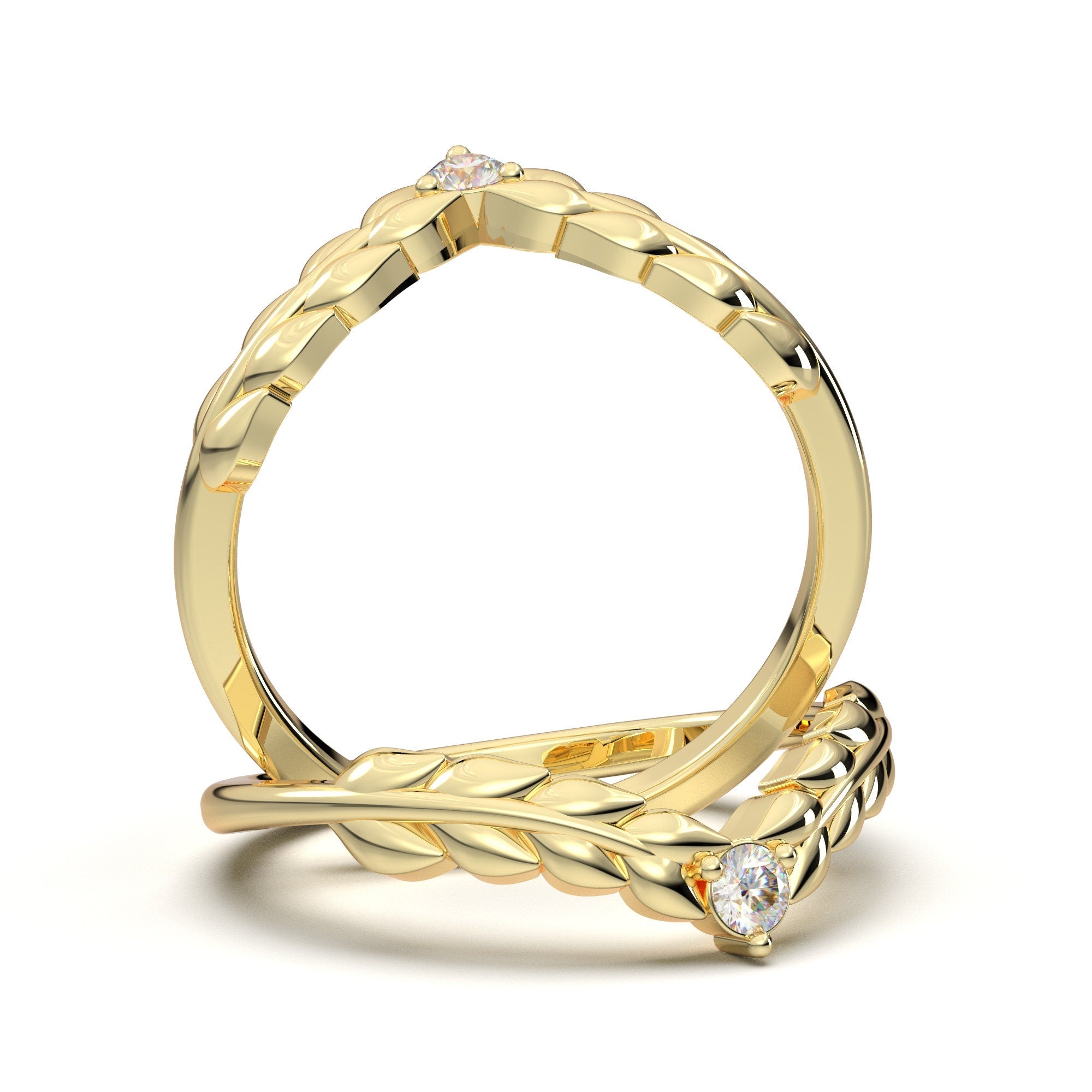 Curved Leaf Diamond Wedding Band, Diamond Lace Ring, 14k White Gold We