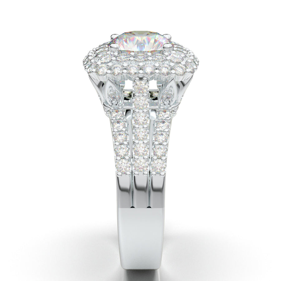 1.5 Carat Halo Engagement Ring, Round Cut Moissanite Ring, 14K White Gold Statement Ring, Promise Diamond Ring Classic Timeless Wedding Ring
