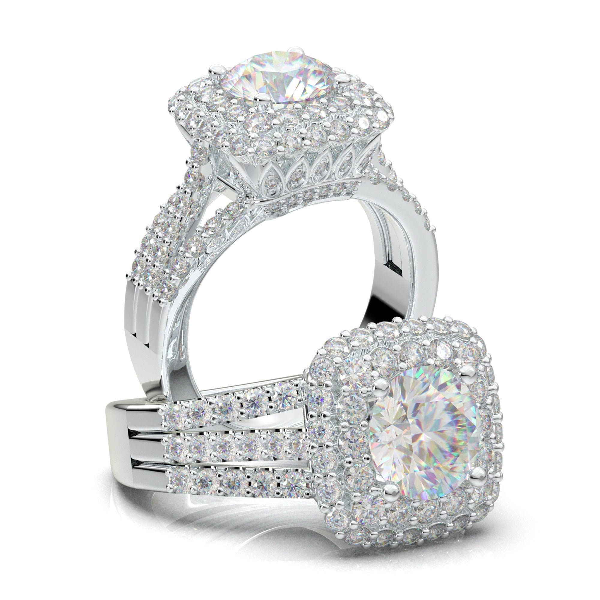 Carat Halo Engagement Ring, Round Cut Moissanite Ring, 14K Rose Go