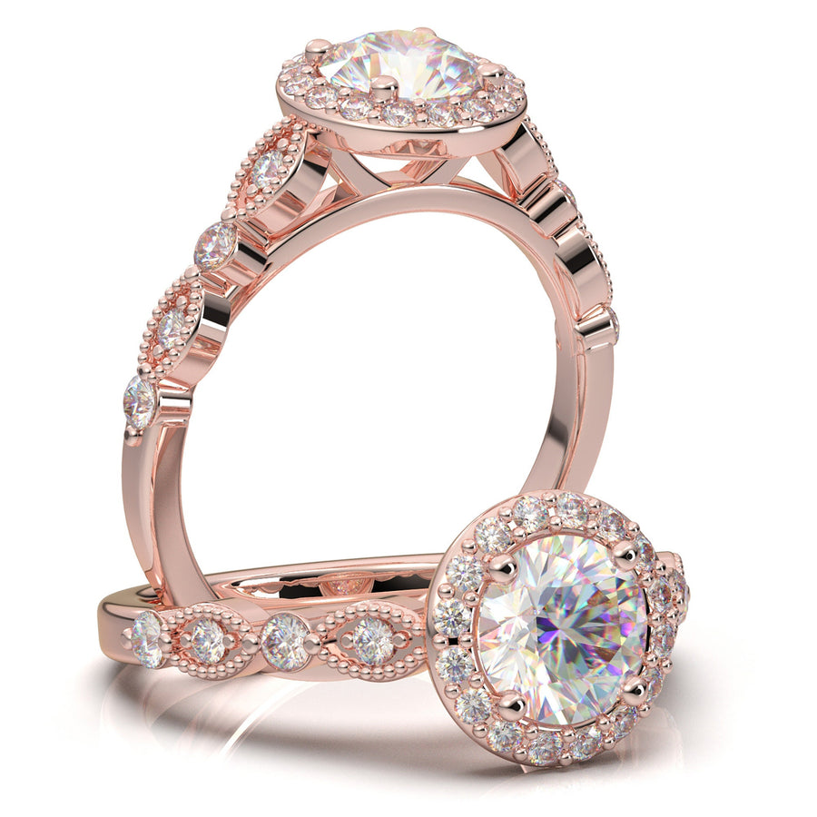 14K White Gold Ring- Round Halo Engagement Ring - Art Deco Wedding Ring - Halo Ring - Vintage Style Ring - Promise Ring - 1 Carat