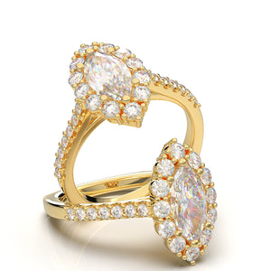 Marquise Cut Engagement Ring, 14K Rose Gold Moissanite Ring, Halo Wedding Ring, Art Deco Diamond Ring, Promise Ring, Statement Ring Women