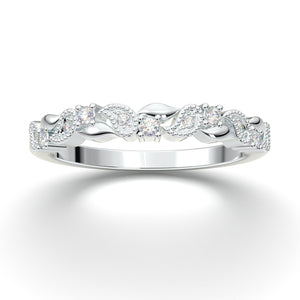 Art Deco Vintage Leaf Wedding Band, White Gold Floral Ring, Leaf Diamond Wedding Band, Vintage Diamond Ring, Layering Vine Band, Twig Ring