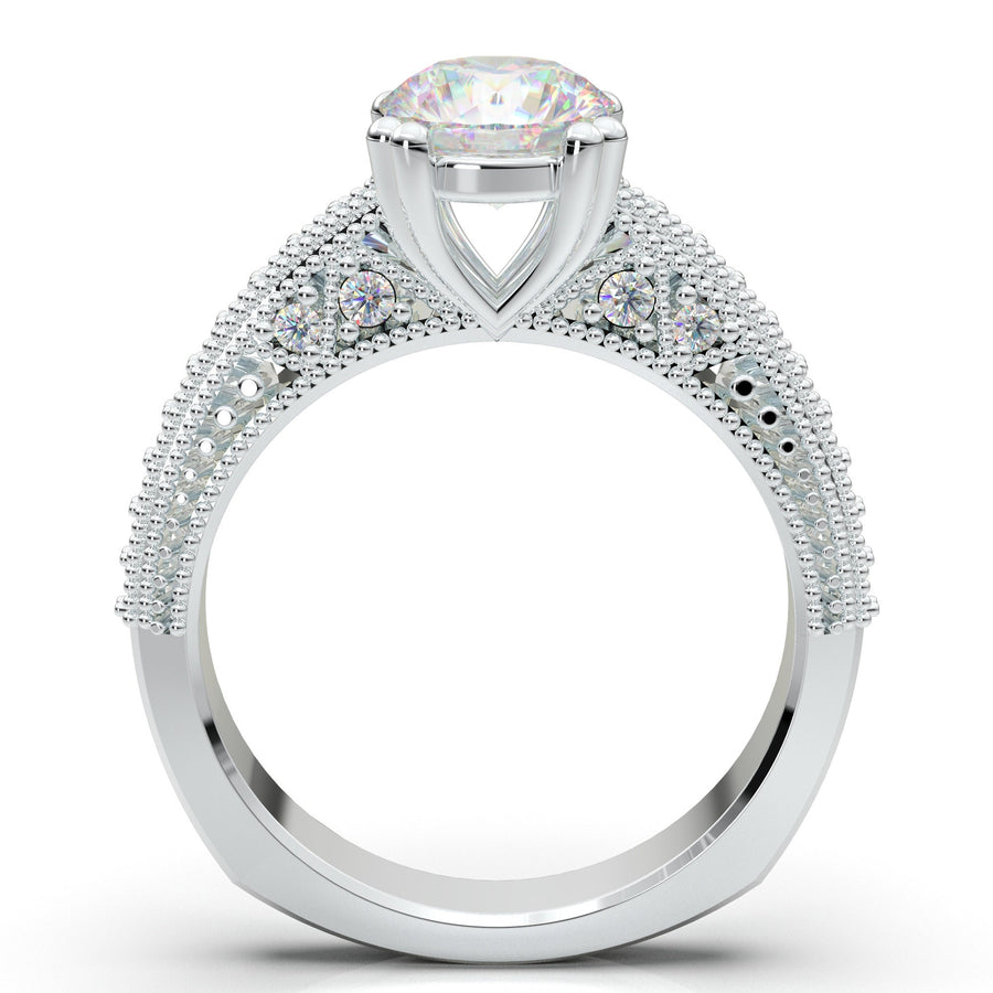 Art Deco Engagement Ring - Vintage Inspire Ring - Antique Style - Round Cut Diamond Ring - 1 Carat - 14K White Gold Ring - Milgrain Filigree