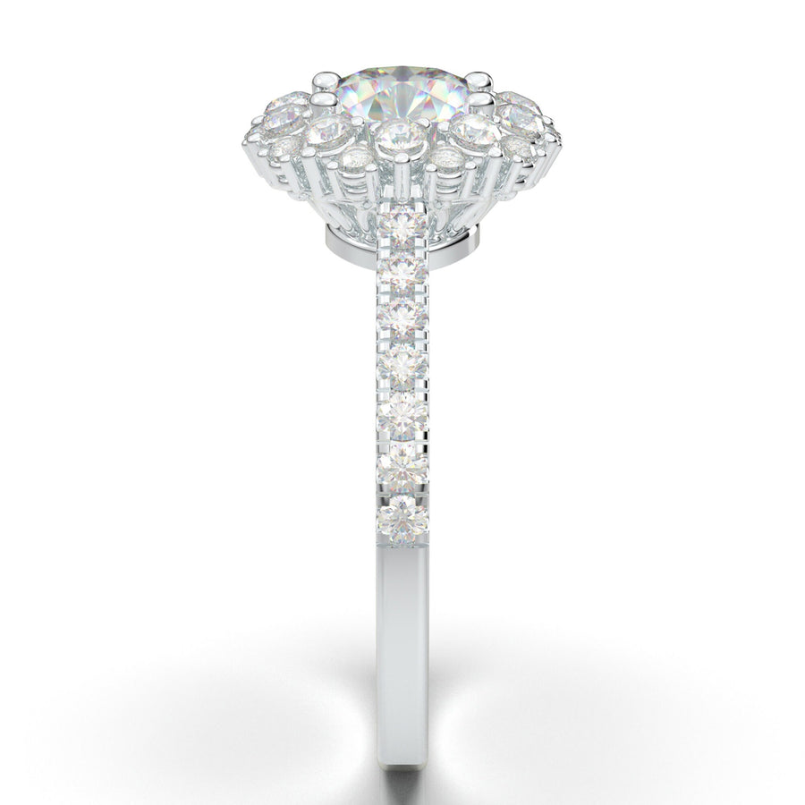 Snowflake Moissanite Ring/ 1CT Round Cut Diamond Starburst Halo Ring/ Solid 14K White Gold Ring/ Art Deco Engagement Ring Wedding Ring Women