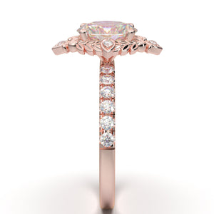 Art Deco Wedding Ring - Oval Cut Ring - Floral Engagement Ring - Halo Moissanite Ring - Promise Ring - Diamond Ring - 14K Rose Gold Ring Her