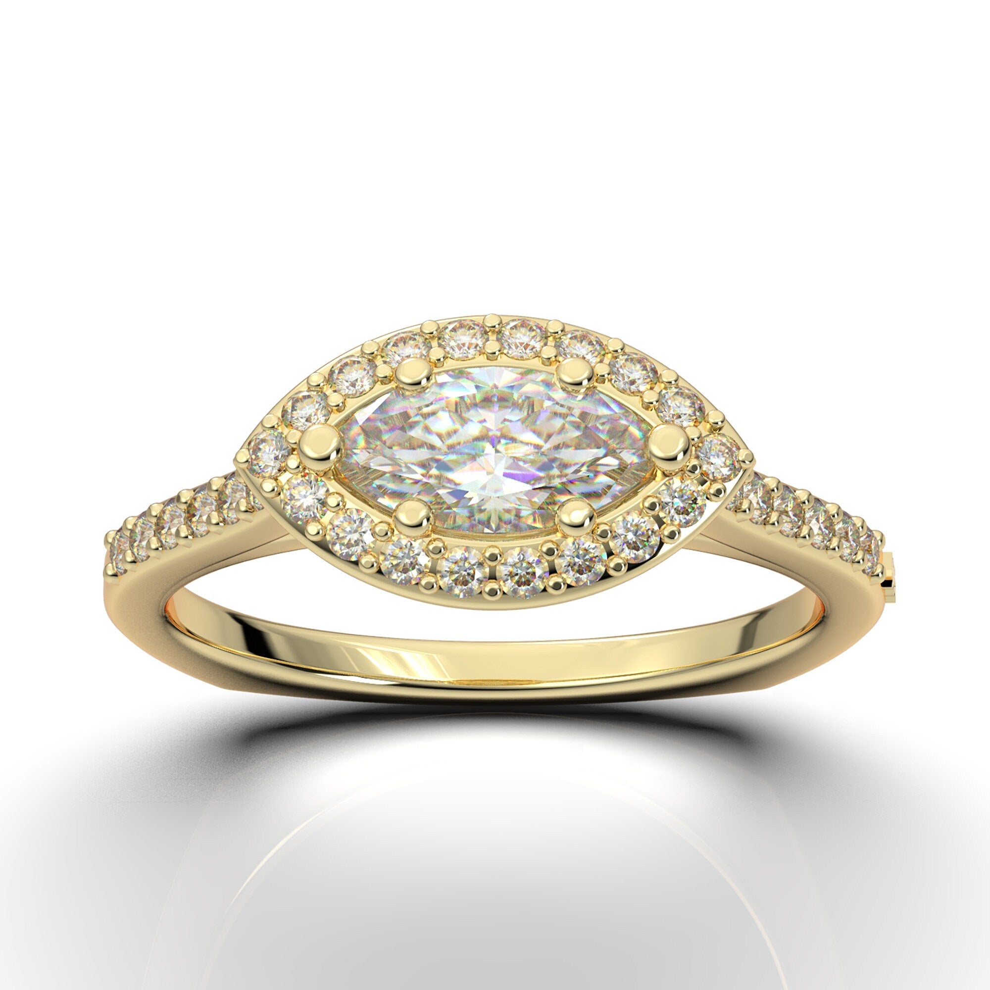 Marquise Engagement Ring 14K Solid Gold, Diamond Wedding Ring For Wome