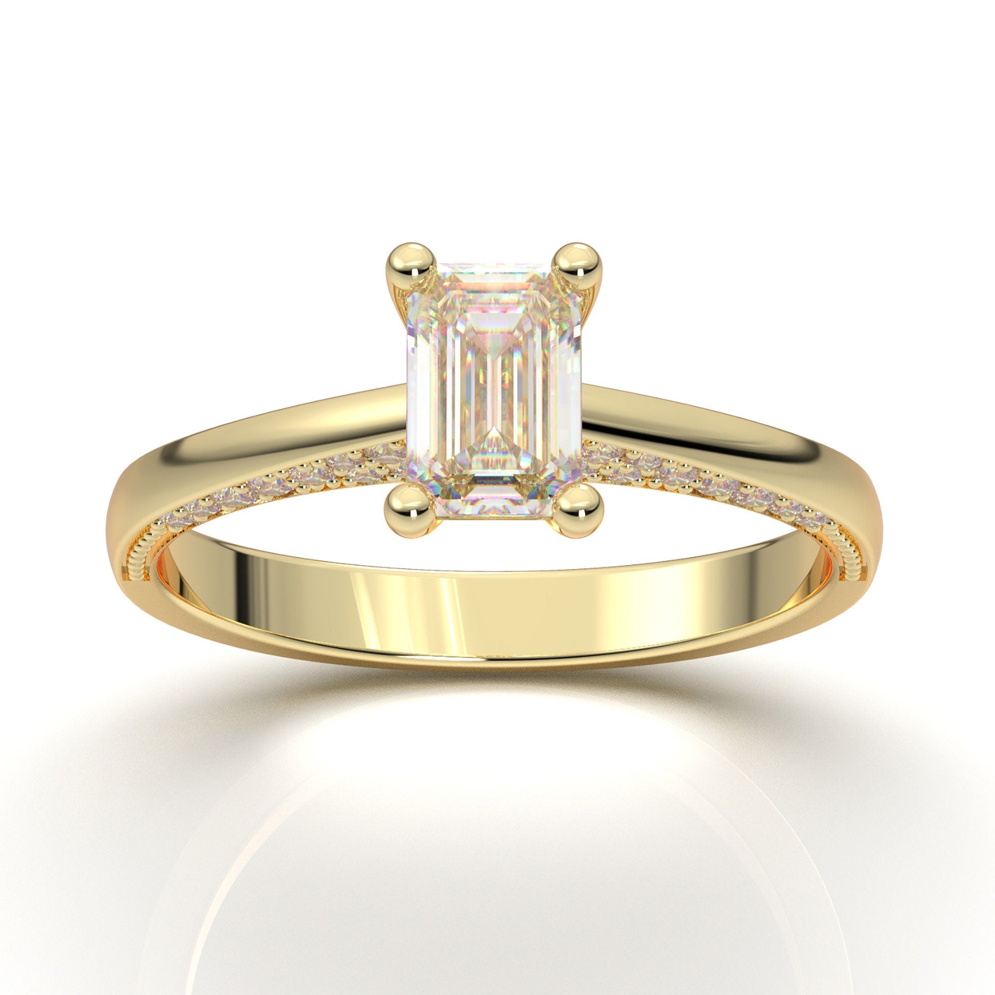 Emerald Cut Diamond Solitaire Engagement Ring 14K Yellow Gold