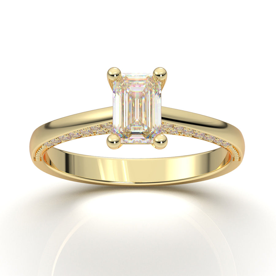Emerald Cut Solitaire Engagement Ring, 14K Solid Yellow Gold Ring, Diamond Wedding Ring, Promise Ring, Moissanite Ring, Anniversary Ring Her