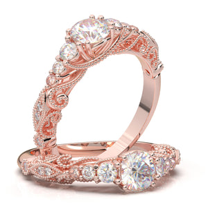 Three Stone Engagement Ring, Art Deco Bridal Ring, 14K White Gold Ring, Vintage Inspired Moissanite Ring, Promise Ring, Diamond Wedding Ring