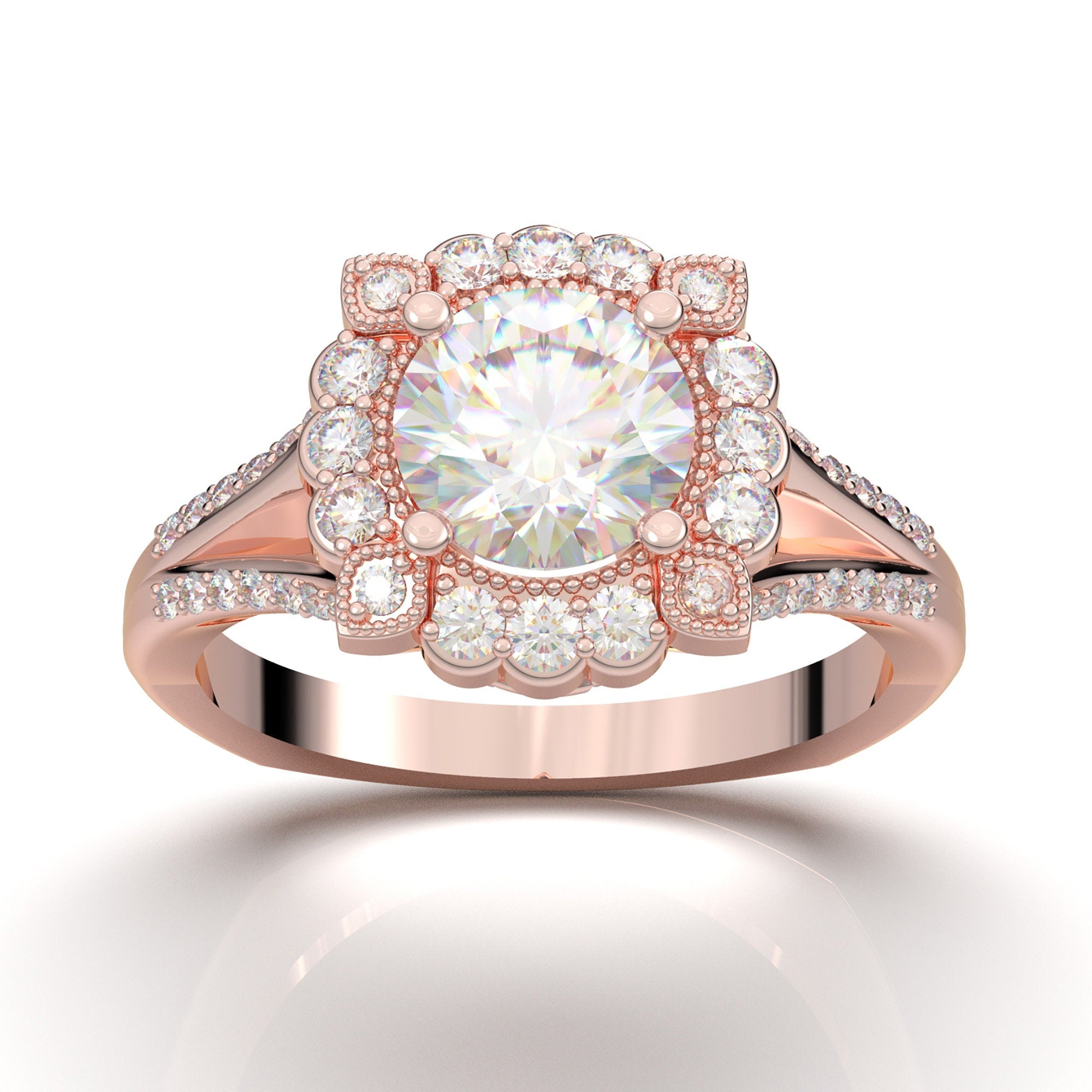 18K Rose Gold Flower Ring, Rose Gold Wedding Ring, Flower Engagement Ring,  Diamond Ring, Art Deco Ring, Minimal Modern Ring, Gift for Her - Etsy