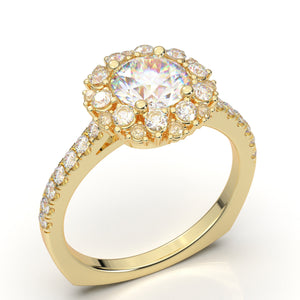 Snowflake Moissanite Ring/ 1CT Round Cut Diamond Starburst Halo Ring/ Solid 14K Yellow Gold Ring/ Art Deco Engagement Ring/ Wedding Women