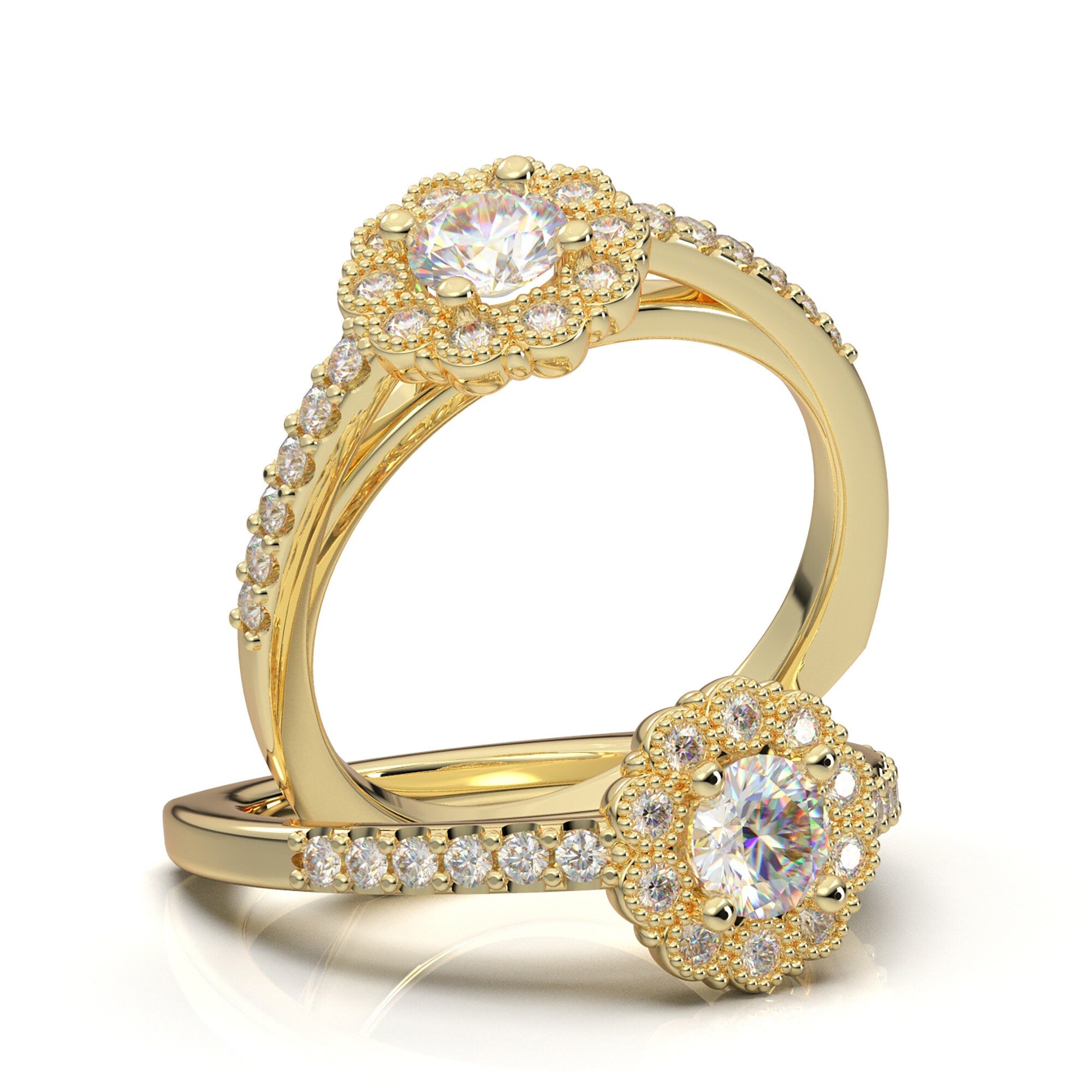 ROF102-0.18 Ct rose diamond floral engagement ring - Olivacom