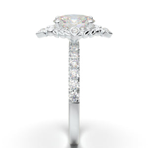 Art Deco Wedding Ring - Oval Cut Ring - Floral Engagement Ring - Halo Moissanite Ring - Promise Ring - Diamond Ring -14K White Gold Ring Her