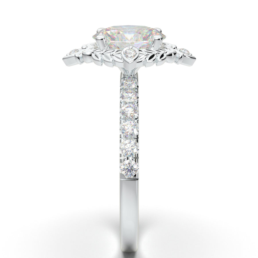 Art Deco Wedding Ring - Oval Cut Ring - Floral Engagement Ring - Halo Moissanite Ring - Promise Ring - Diamond Ring -14K White Gold Ring Her