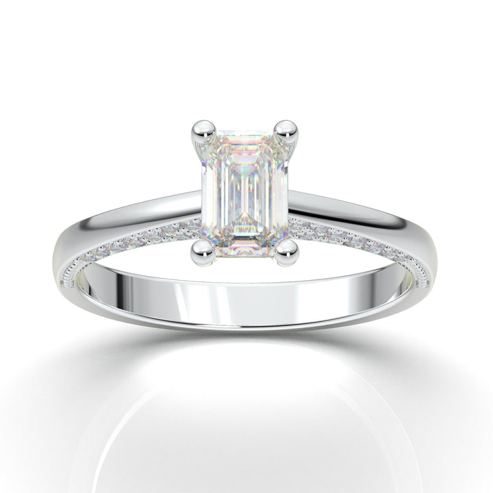 Emerald Cut Solitaire Engagement Ring, 14K Solid White Gold Ring, Diamond Wedding Ring, Promise Ring, Moissanite Ring, Anniversary Ring Her