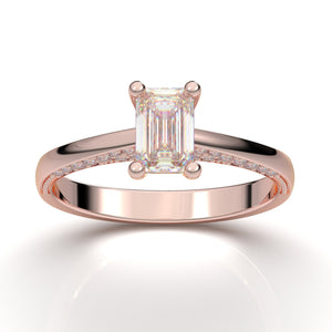Emerald Cut Solitaire Engagement Ring, 14K Solid Rose Gold Ring, Diamond Wedding Ring, Promise Ring, Moissanite Ring, Anniversary Ring Her