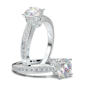 Art Deco Engagement Ring, 1.0 CT Round Cut Diamond Ring, Moissanite Milgrain Ring, 14K Rose Gold Daily Ring, Vintage Wedding Ring, Gift Her