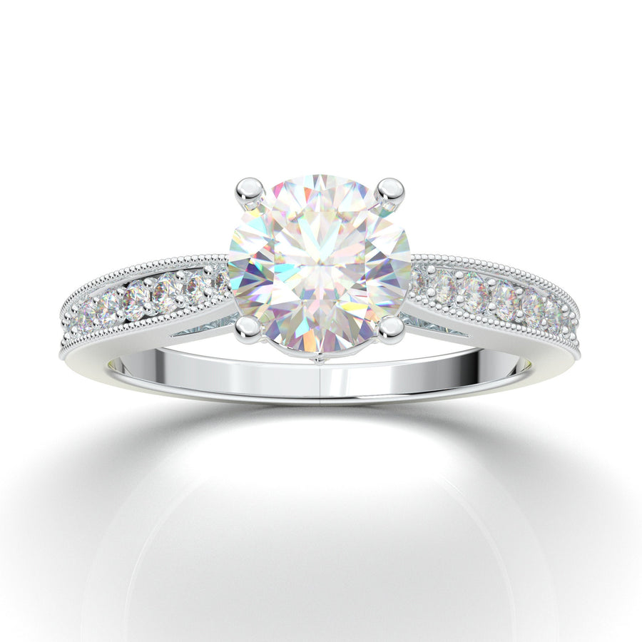 Art Deco Engagement Ring, 1.0 CT Round Cut Diamond Ring, Moissanite Milgrain Ring, 14K White Gold Daily Ring, Vintage Wedding Ring, Gift Her