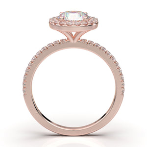 Round Halo Engagement Ring, Diamond Wedding Ring, Round Cut Ring, Promise Ring, Bridal Ring, 1.0 Carat Moissanite Ring, 14K Rose Gold Ring