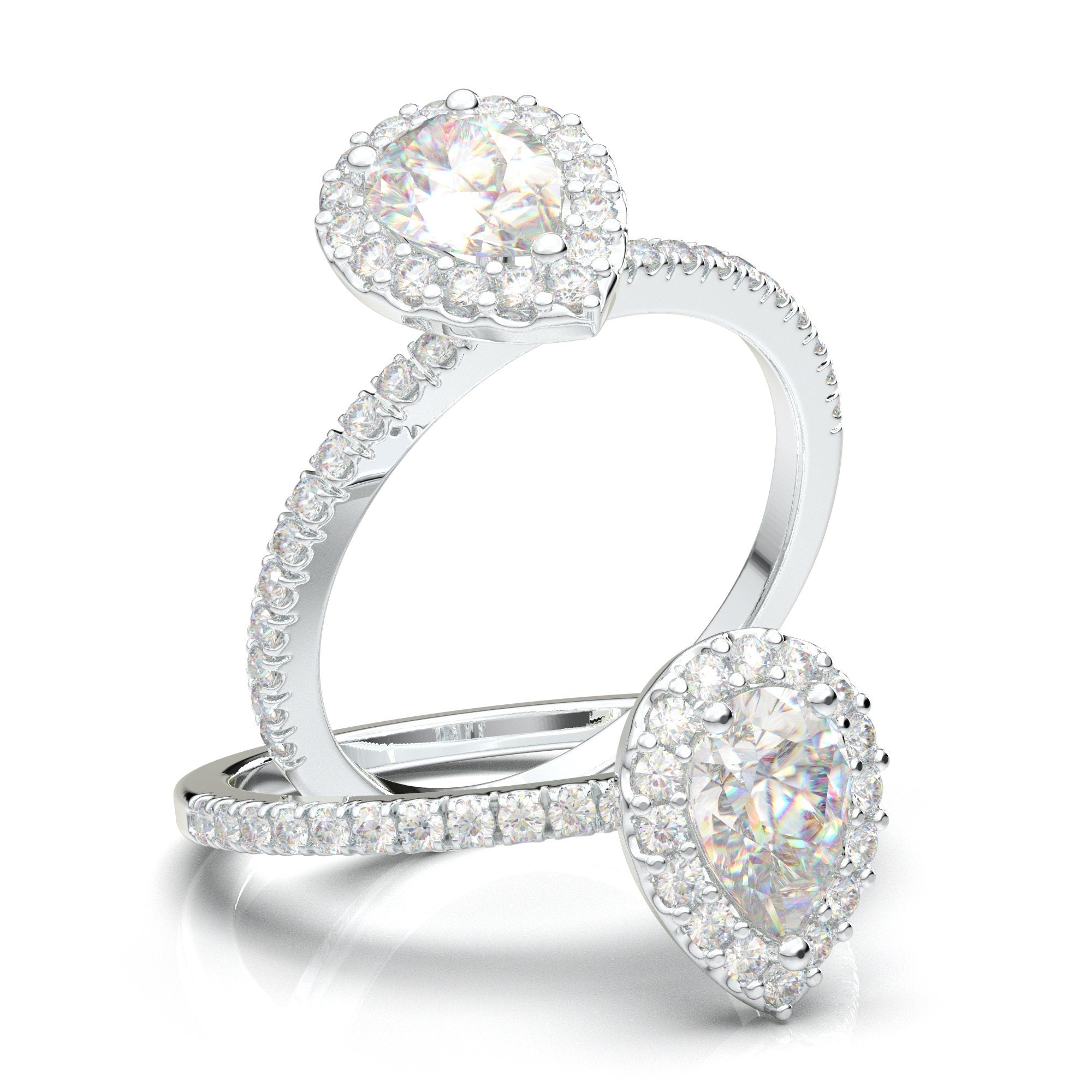 14K Rose Gold Pear Cut Moissanite Halo Engagement Ring