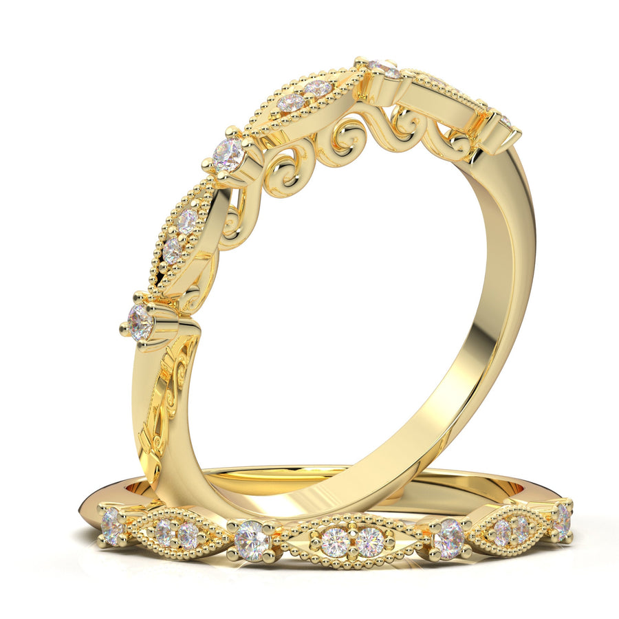 14K Rose Gold Vintage Band, Engraved Ring, Diamond Milgrain Band, Art Deco Band, Stacking Wedding Ring, Layering Band, Anniversary Gift