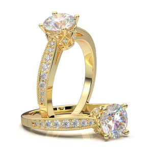 Art Deco Engagement Ring, 1.0 CT Round Cut Diamond Ring, Moissanite Milgrain Ring, 14K Solid Gold Daily Ring, Vintage Wedding Ring, Gift Her