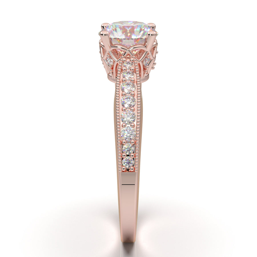 Art Deco Engagement Ring, 1.0 CT Round Cut Diamond Ring, Moissanite Milgrain Ring, 14K Rose Gold Daily Ring, Vintage Wedding Ring, Gift Her