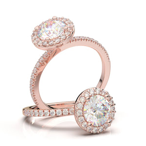 Round Halo Engagement Ring, Diamond Wedding Ring, Round Cut Ring, Promise Ring, Bridal Ring, 1.0 Carat Moissanite Ring, 14K Rose Gold Ring