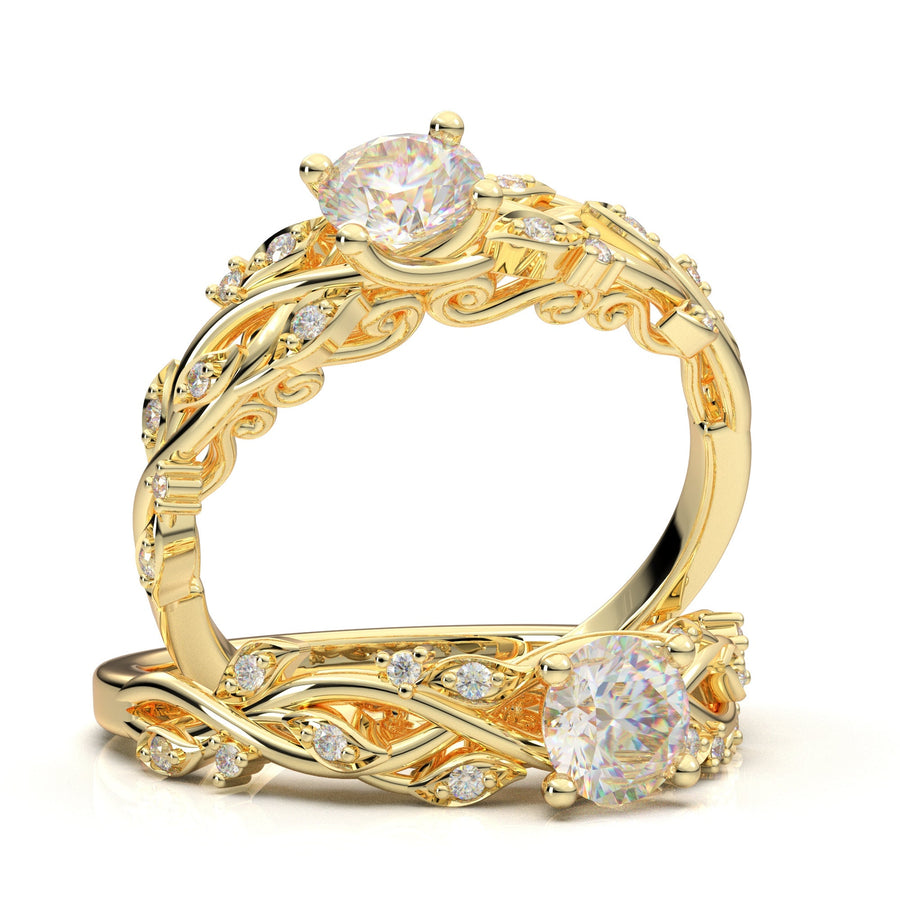 Leaf Twig Ring, Floral Wedding Ring, 14K Rose Gold Ring For Her, Art Deco Engagement Ring, Vintage Inspired Band, Promise Ring, Flower Ring